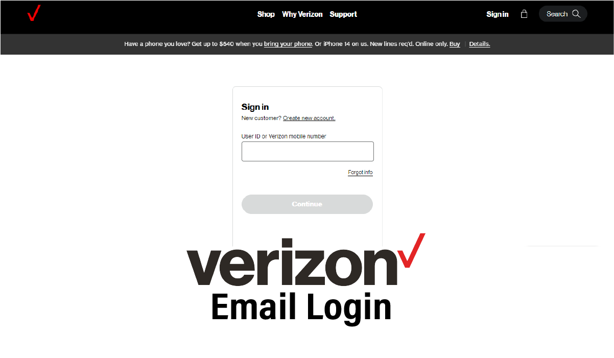 Image of Verizon email login panel